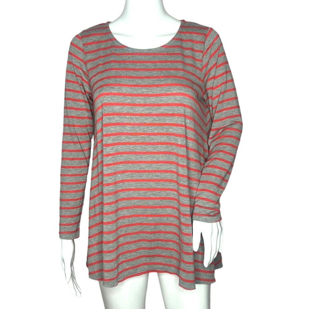 Anthropologie Puella Women Medium Gray‎ Red Stripe Tunic Swing Top Casual Preppy